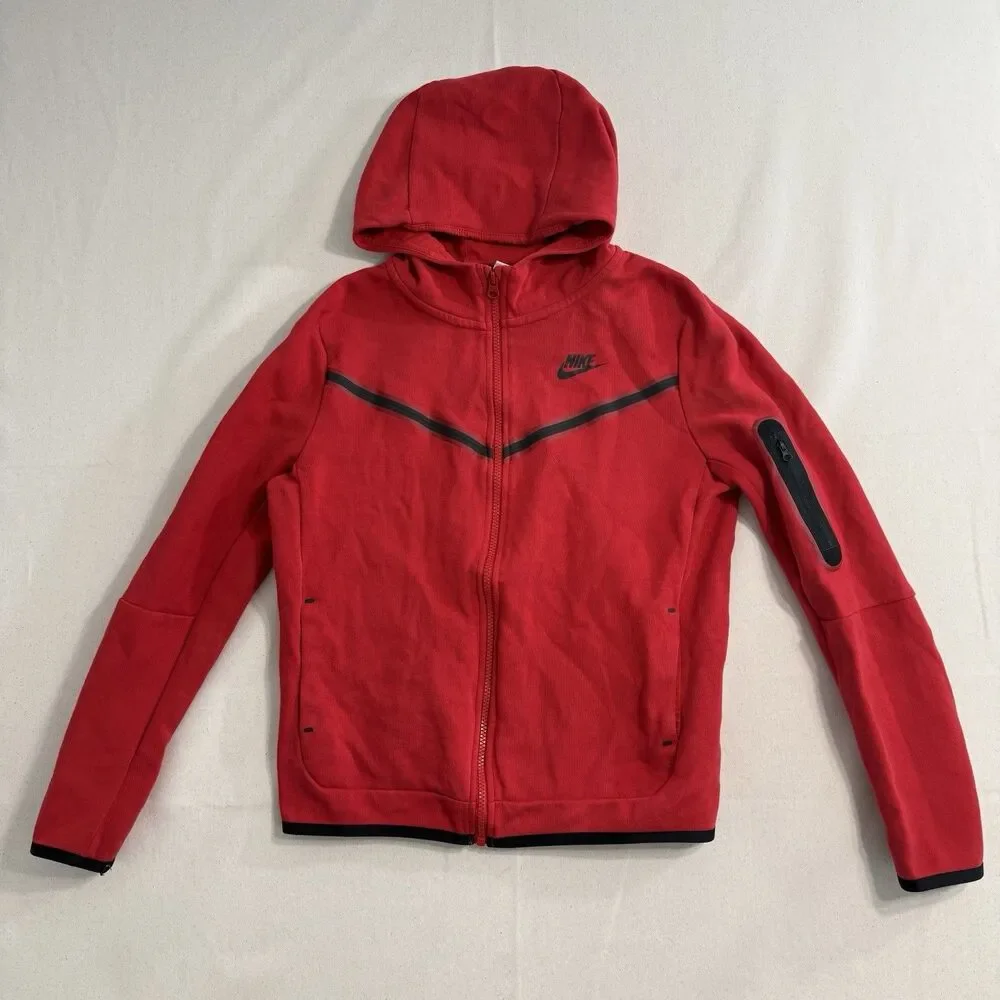 Nike Sportswear Tech Fleece Big Kids' Full-Zip Hoodie Red Size XL Youth